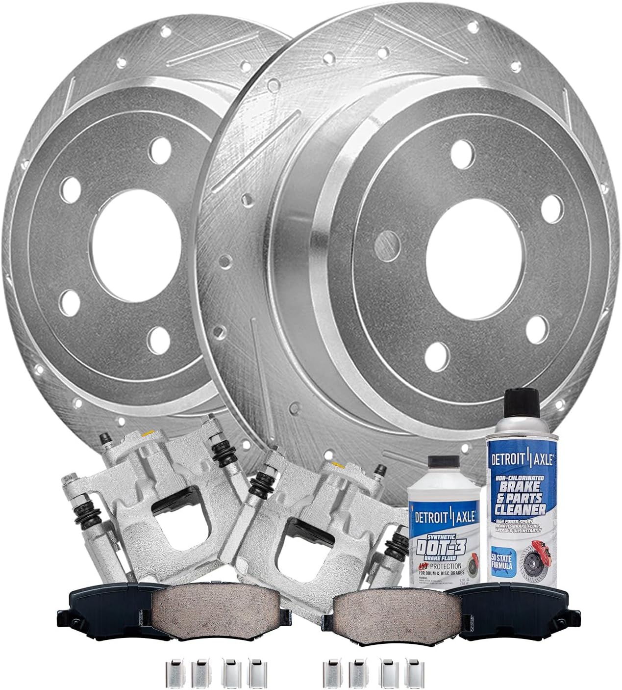Detroit Axle - Rear Brake Kit for 2007-2017 Jeep Wrangler Drilled & Slotted Brake Rotors and Ceramic Brakes Pads 2008 2009 2010 2011 2012 2013 2014 2015 2016 Replacement : 12.44' inch Rotor