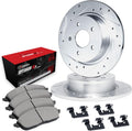 R1 Concepts Rear Brake Kit Fits 2002-2024 Nissan Altima; 2004-2008 Nissan Maxima; 2007-2019 Nissan Sentra; 2011-2017 Nissan Juke| Optimum Oep Pads, Drilled Slotted Rotors| Hardware| 11.5' Rear