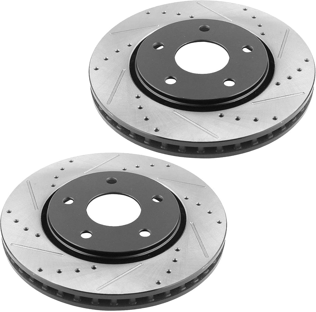 MotorbyMotor 325mm Front Brake Kit Rotors and Brake Pads Fits for Buick Enclave, Chevy Traverse, GMC Acadia (Limited), Saturn Outlook Drilled & Slotted Disc Brake Rotor & Ceramic Pad 55150, 120.66069