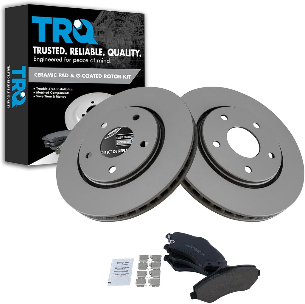 TRQ Front Brake Pad & Rotor Set Ceramic G Coated Vented Rotors Compatible with 2008-2016 Chrysler Town & Country Dodge Grand Caravan 2009-2014 Volkswagen Routan 2009-2013 Journey 2012-2015 Ram C/V