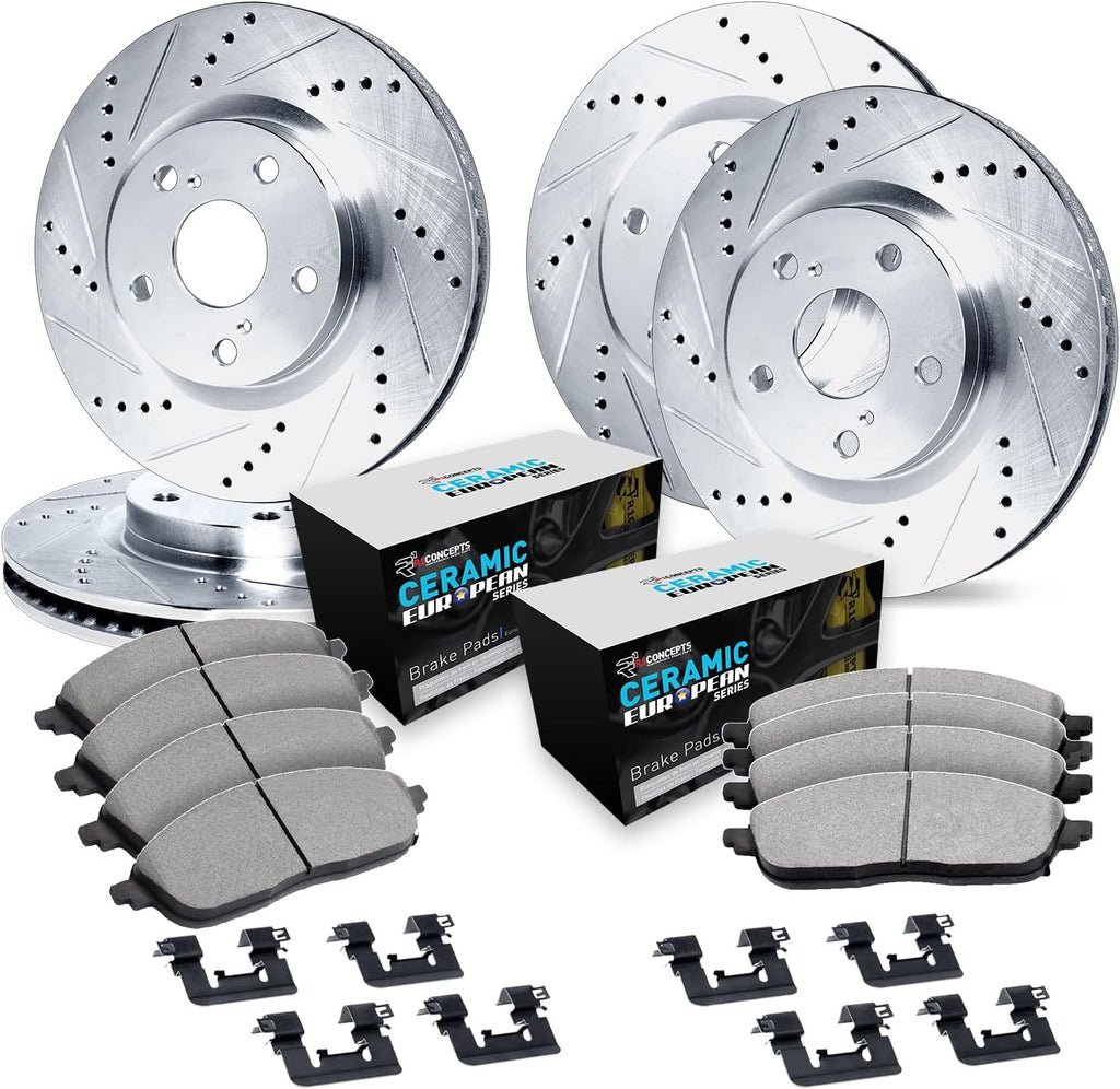 R1 Concepts Front and Rear Brake Kit Fits 2017-2024 Alfa Romeo Giulia; 2018-2025 Alfa Romeo Stelvio| Euro Ceramic Pads, Drilled Slotted Rotors| Hardware| 13.0' Front & 12.6' Rear