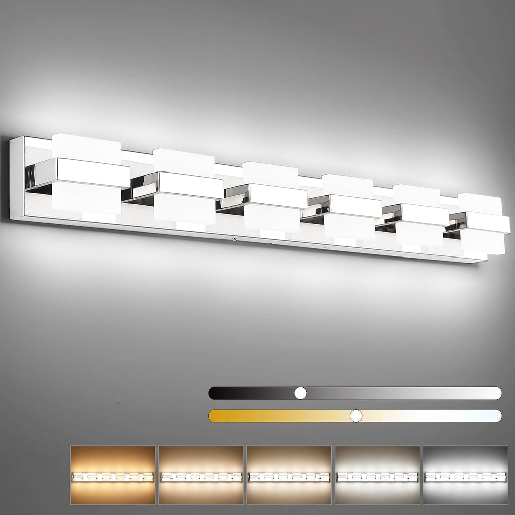 SOLFART Adjustable 6 Lights Black Bathroom Vanity Light Modern LED Vanity Light Fixtures Bathroom Lighting Fixtures for Mirror 41 inch 5 Color Dimmable 5CCT