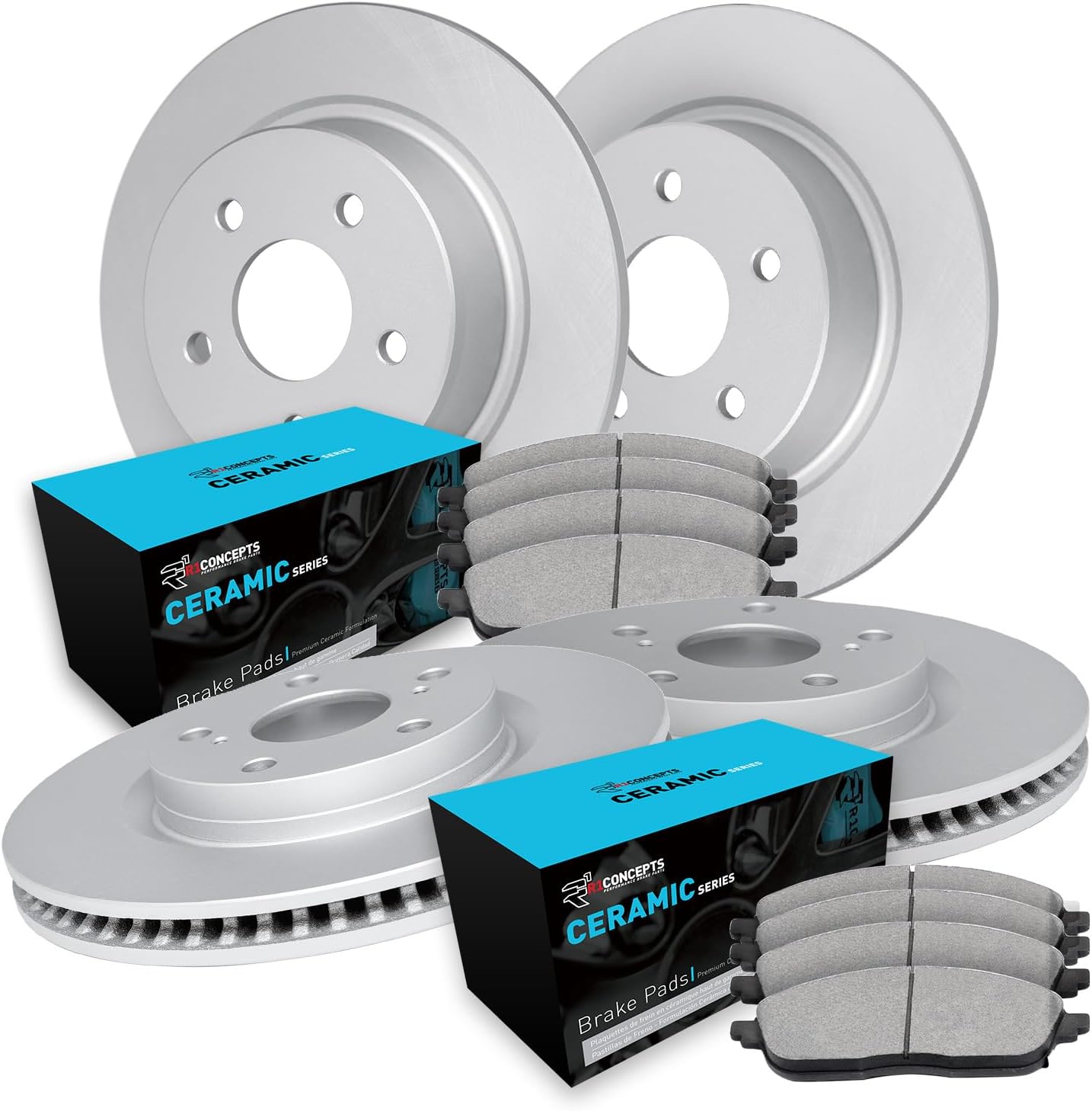 R1 Concepts Front and Rear Brake Kit Fits 2015-2019 Hyundai Sonata; 2017-2019 Kia Optima| Ceramic Brake Pads and Blank Brake Rotors| 12.0' Front & 11.1' Rear