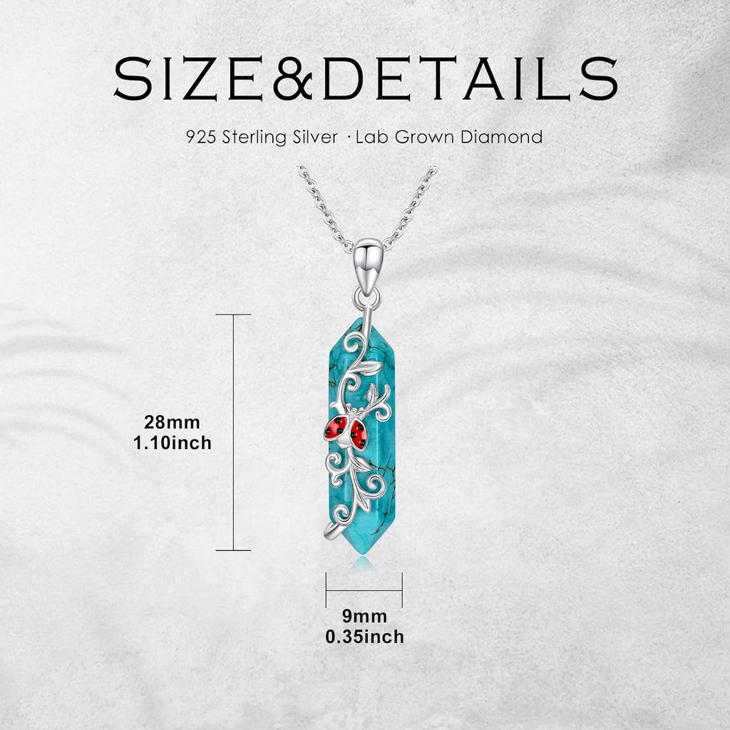 Natural Turquoise Ladybug Necklace for Women 925 Sterling Silver Ladybug Pendant Necklace with Genuine Turquoise Jewelry Gifts