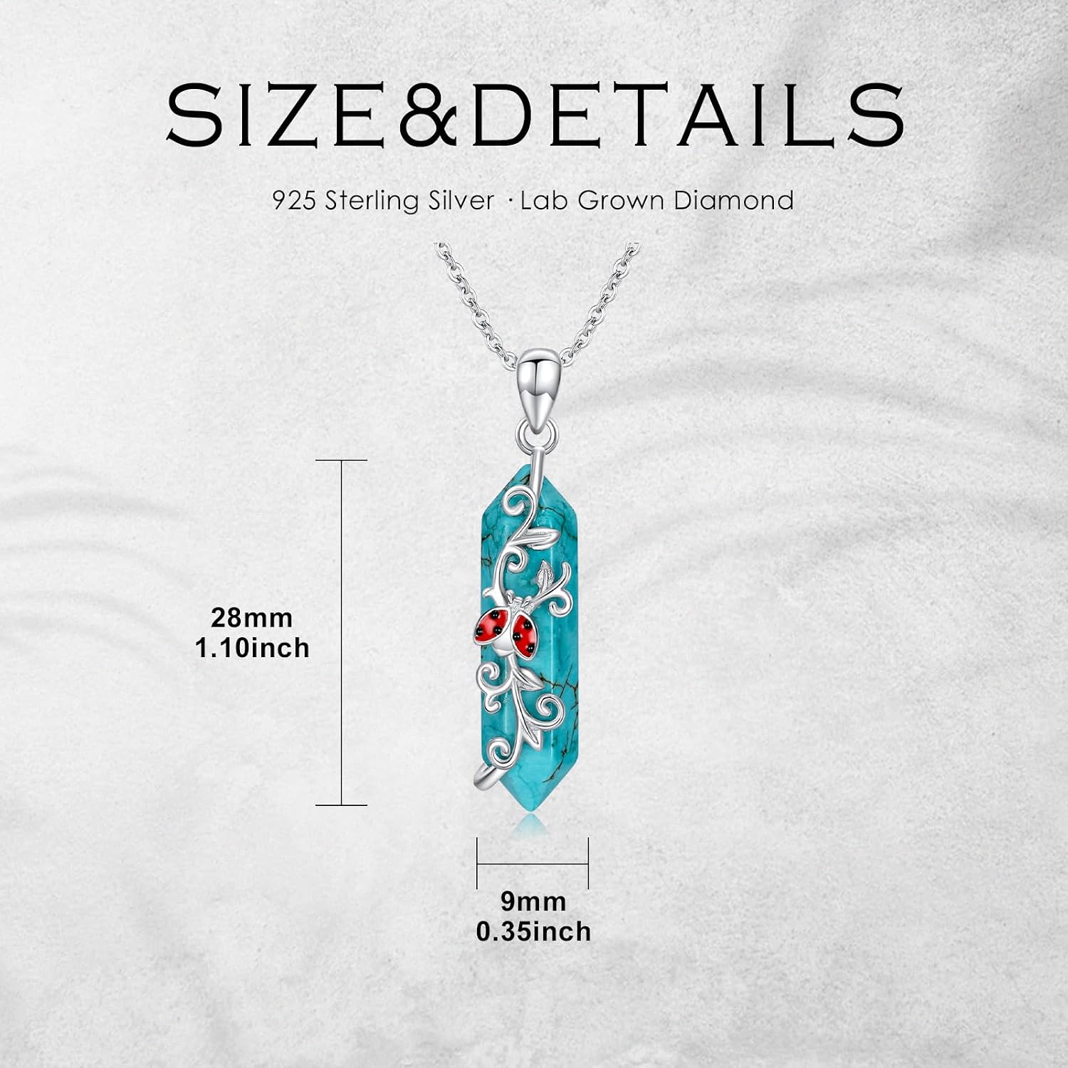 Natural Turquoise Ladybug Necklace for Women 925 Sterling Silver Ladybug Pendant Necklace with Genuine Turquoise Jewelry Gifts