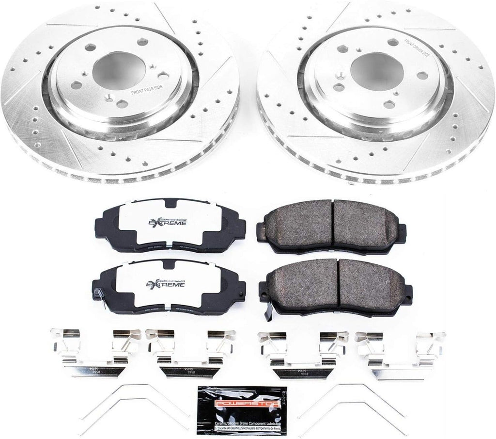 PowerStop Front Brake Kit for Honda Odyssey 2015-17 | Honda Passport 2019-25 - Carbon-Fiber Ceramic Z26 Brake Pads + Drilled & Slotted Rotors Upgrade, K6959-26