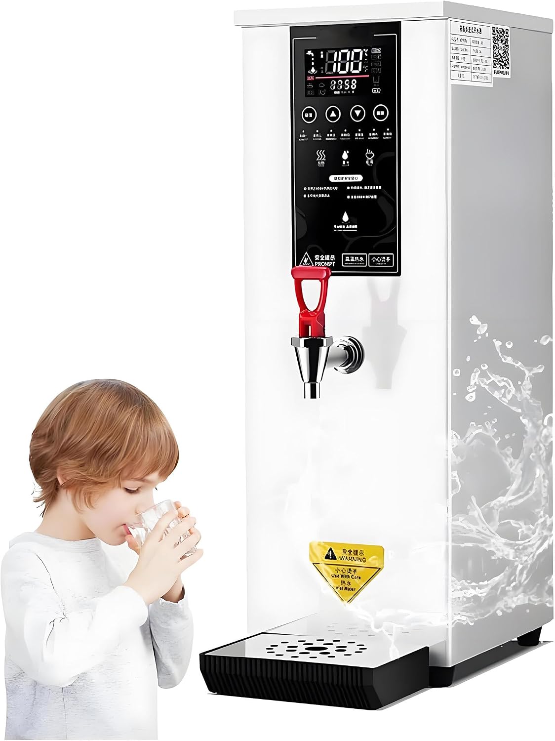 Commercial Milk Frother - Multi-Functional Milk Steamer Machine Hot Water Dispenser Beverage Heater with LED Display Panel for Latte Cappuccino Coffee Milk Tea Foam Hotel White