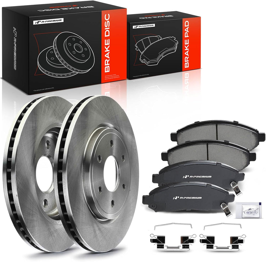 A-Premium 11.65 inch (296mm) Front Vented Disc Brake Rotors + Ceramic Pads Kit Compatible with Select Nissan and Suzuki Models - Frontier 2005-2019, Pathfinder 2005-2012, Xterra 05-15, Equator 09-12
