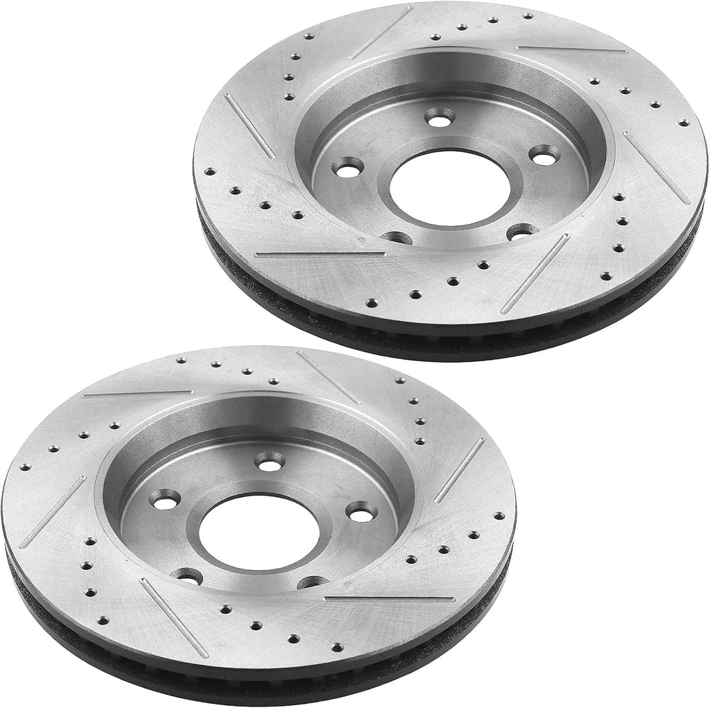 MotorbyMotor 325mm Front Brake Kit Rotors and Brake Pads Fits for Buick Enclave, Chevy Traverse, GMC Acadia (Limited), Saturn Outlook Drilled & Slotted Disc Brake Rotor & Ceramic Pad 55150, 120.66069