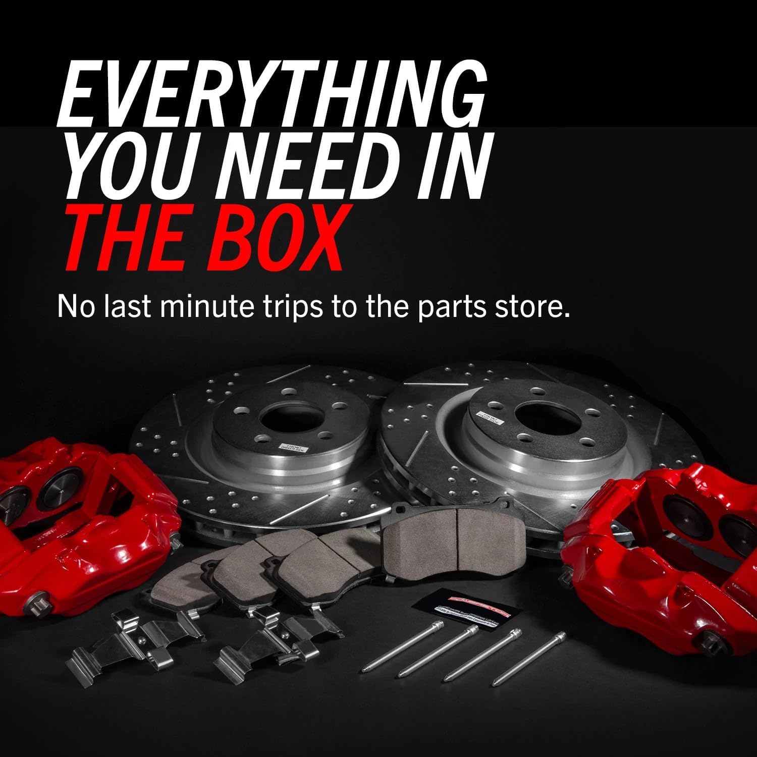 PowerStop Front and Rear Brake Kit for Cadillac Escalade 2008-14 |Escalade ESV 2008-14 - Carbon-Fiber Ceramic Brake Pads + Drilled & Slotted Rotors + Red Powder Coated Calipers, KC2070