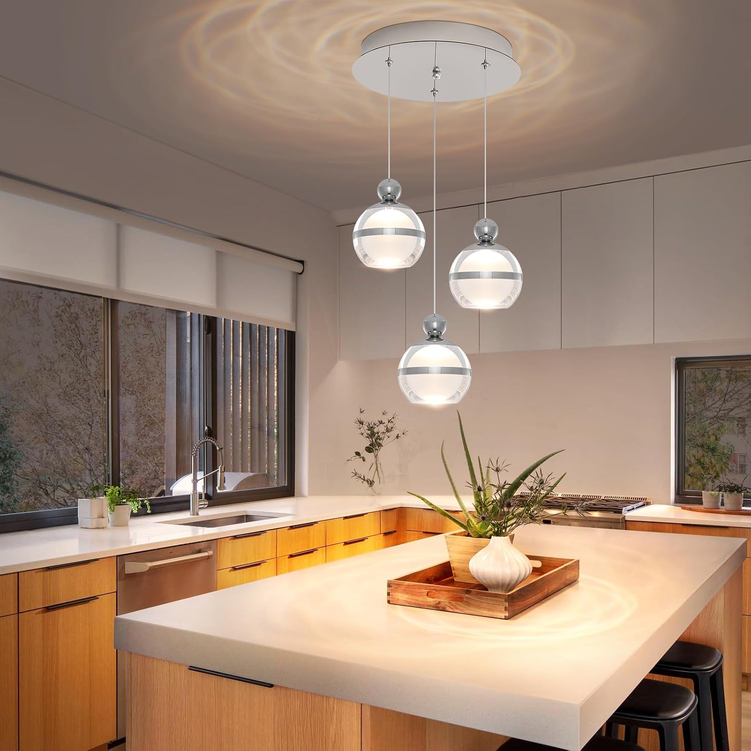 Cluster Acrylic Pendant Lighting, 3 Light Chrome Globe LED Hanging Pendant Light Fixtures with Dimmable, Modern Pendant Lights Kitchen Island for Dining Room Living Room Bedroom Stairs