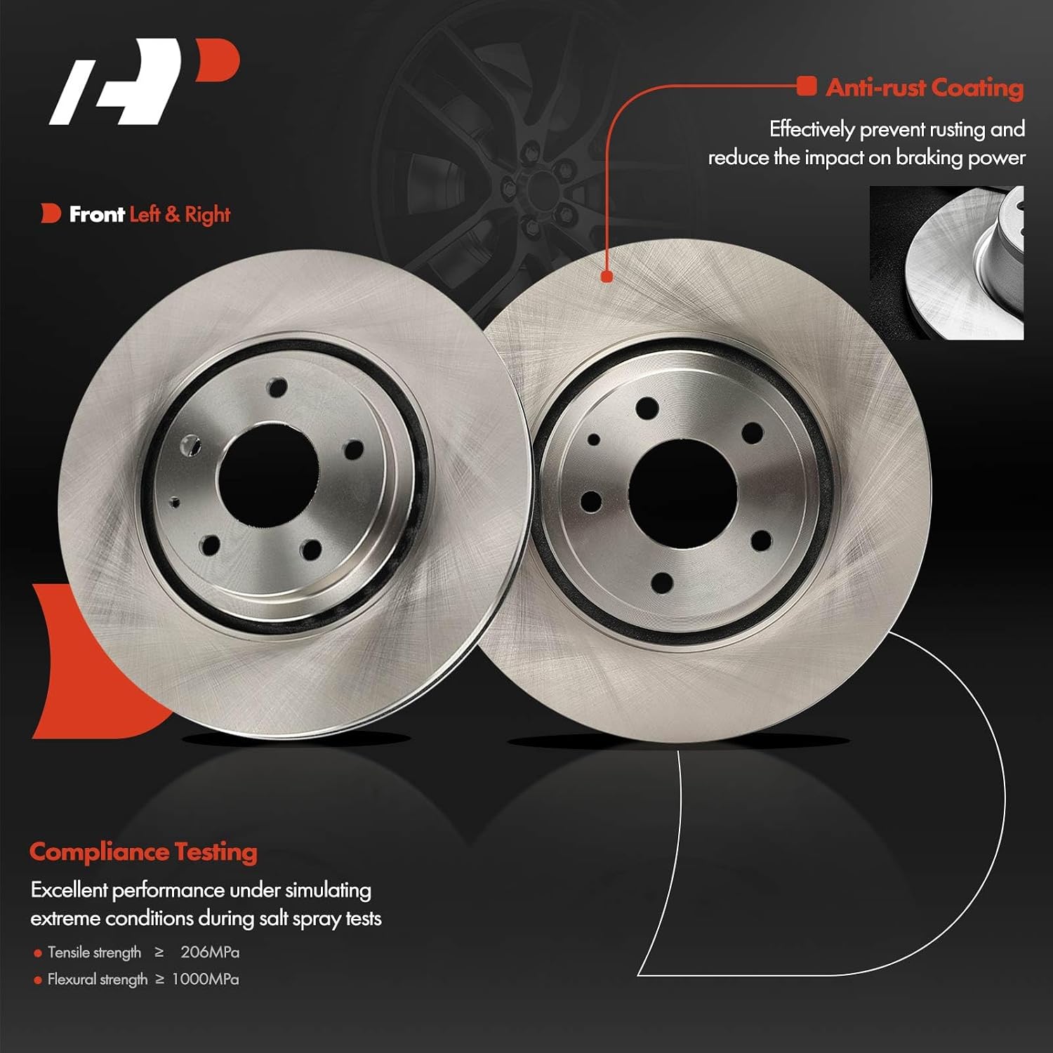 A-Premium Front Vented and Rear Solid Disc Brake Rotors + Ceramic Pads Kit Compatible with Select Mazda Models - CX9 2016-2021, 12-PC Set