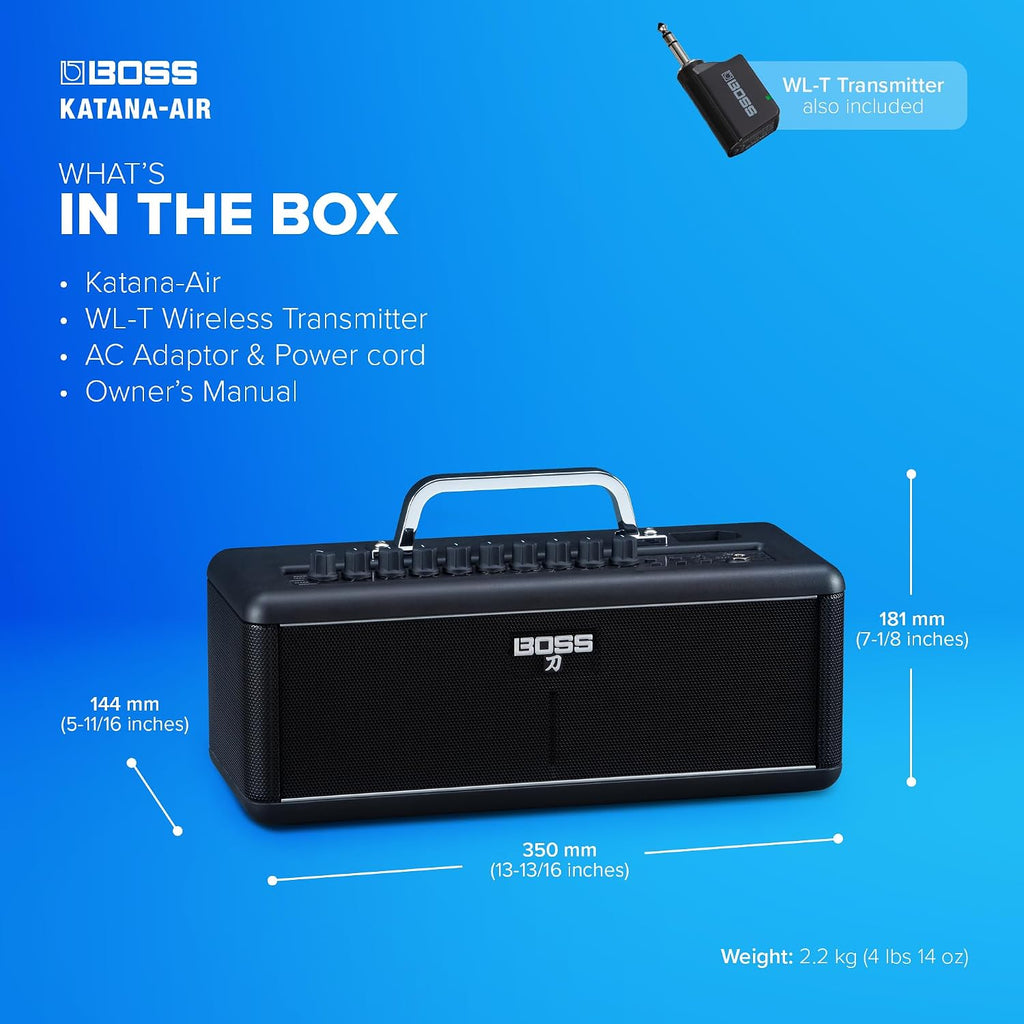 BOSS Katana-Air | Wireless Compact Desktop Amplifier for Guitar, Bass & Acoustic-Electric Guitar & Bass | 5 Amp Characters | Acclaimed Katana Amp & Effect Tones | WL-T Transmitter with Motion Sensing