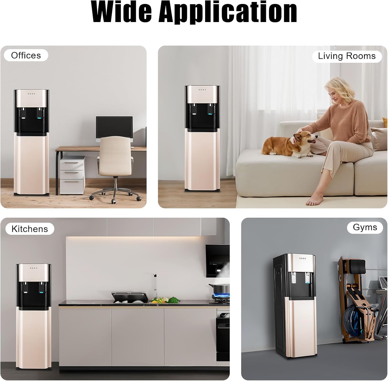 Hot Cold Water Dispenser for 5 Gallon Bottle, 5 Gallon Bottom Loading Water Dispenser,Fashion 5 Gallon Water Dispenser Bottom Load for Home,Office，Dormitory (Gold)