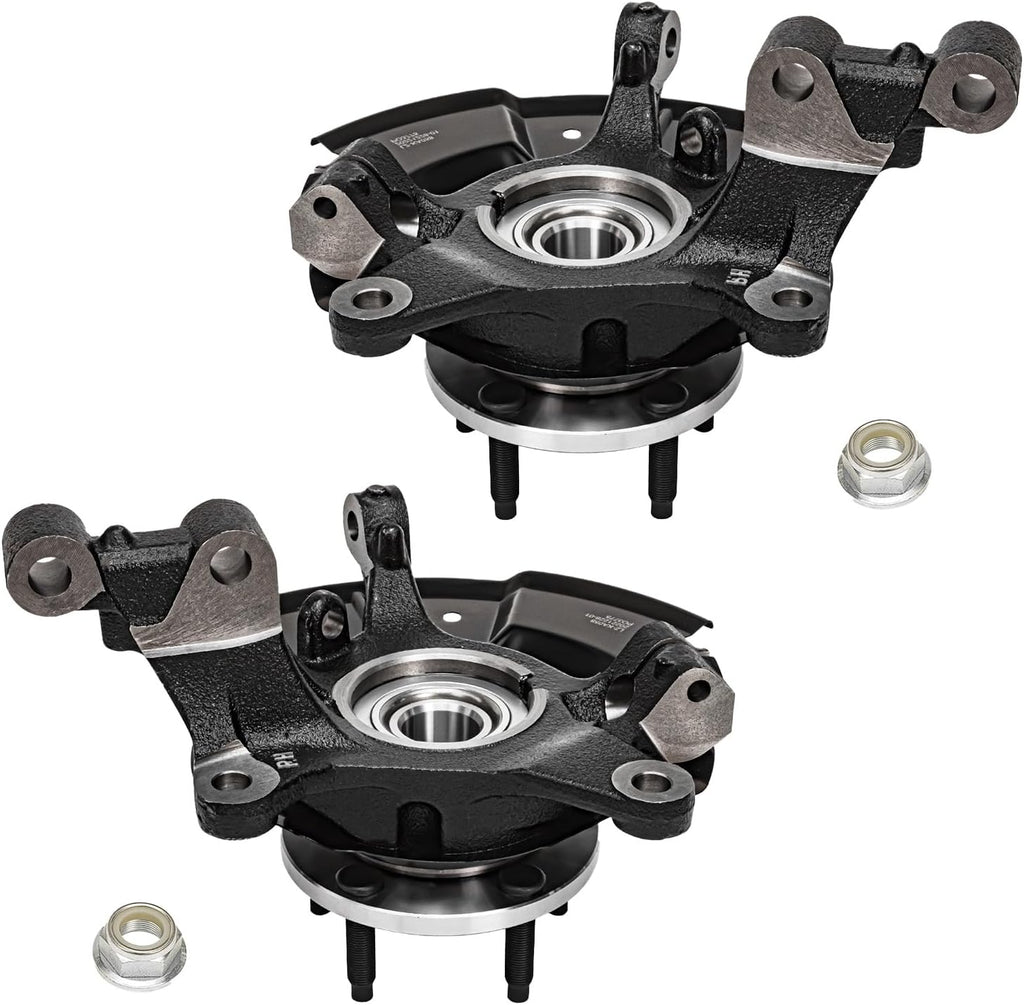 Detroit Axle - Front Steering Knuckles w/Wheel Hub Bearings Assembly + Disc Brake Rotors Ceramic Pads Replacement for 2011-2014 Ford Edge - 6pc Set