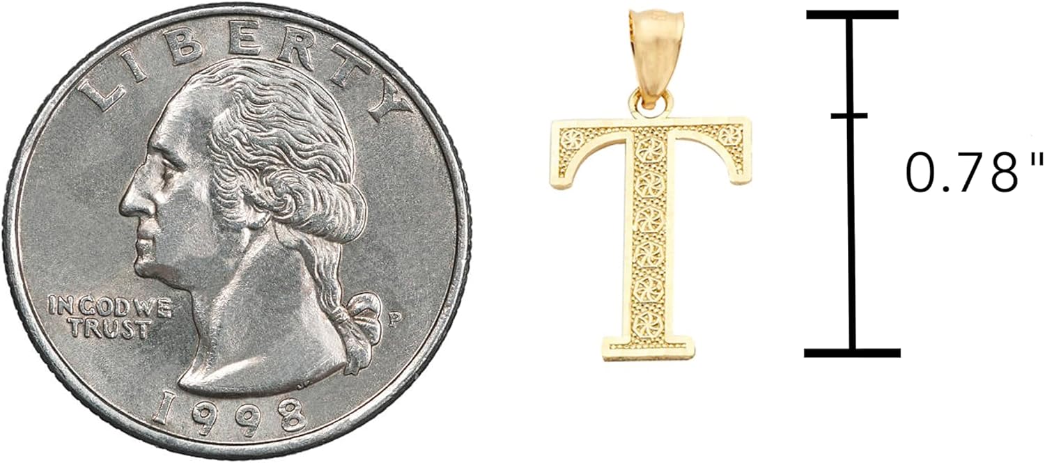 LoveBling 10K Yellow Gold Diamond Cut A to Z Alphabet Initial Letter Charm Necklace Pendant (Small Size)