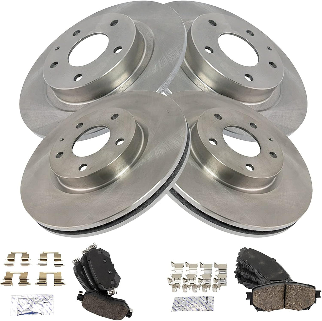 TRQ Front and Rear Brake Pad and Rotor Set Ceramic Vented Solid Rotors Compatible with 2016-2018 Mazda 6
