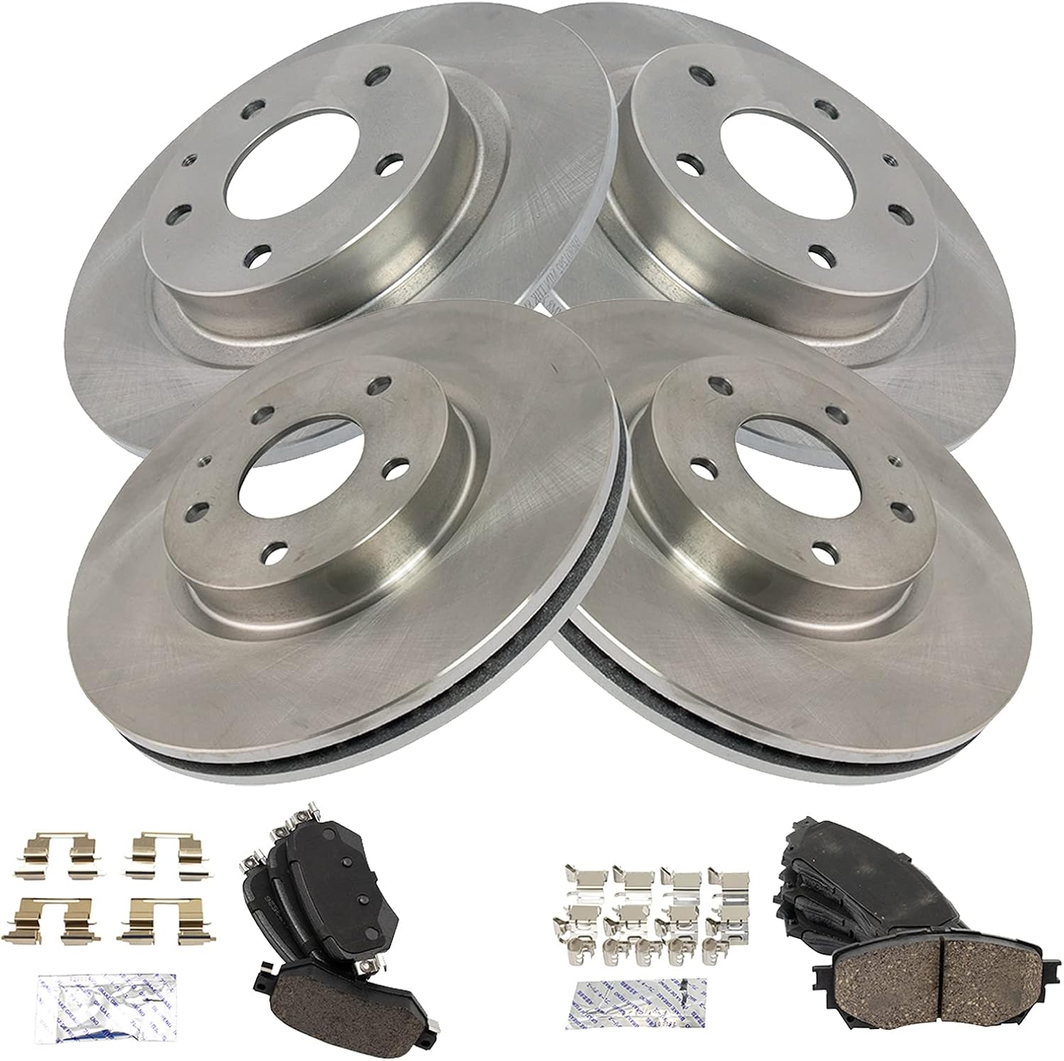 TRQ Front and Rear Brake Pad and Rotor Set Ceramic Vented Solid Rotors Compatible with 2016-2018 Mazda 6
