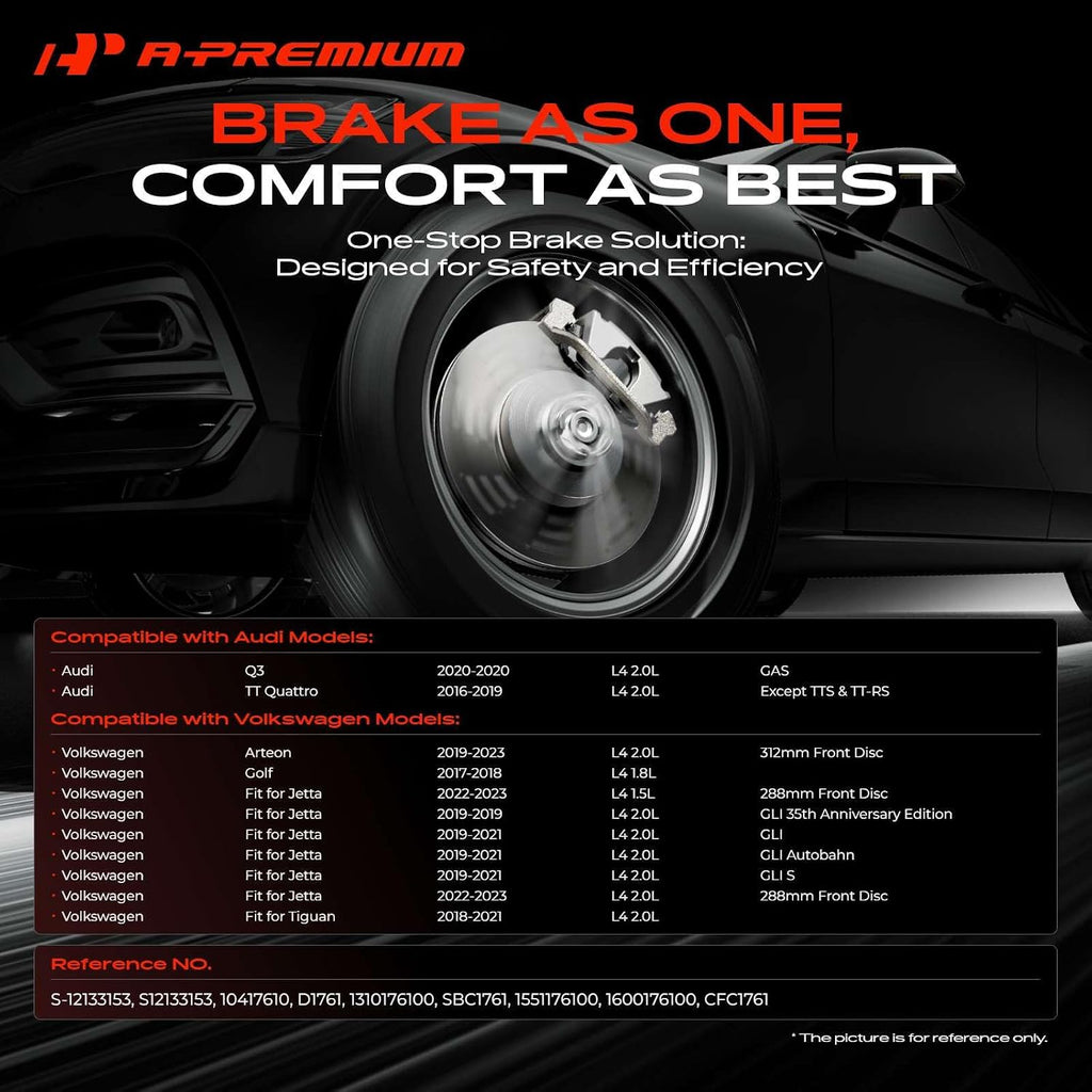 A-Premium 11.81 inch (300mm) Rear Drilled and Slotted Disc Brake Rotors + Ceramic Pads Kit Compatible with Select Volkswagen and Audi Models - Jetta 2019-2023, Golf, Tiguan, Q3, TT Quattro, 6-PC Set