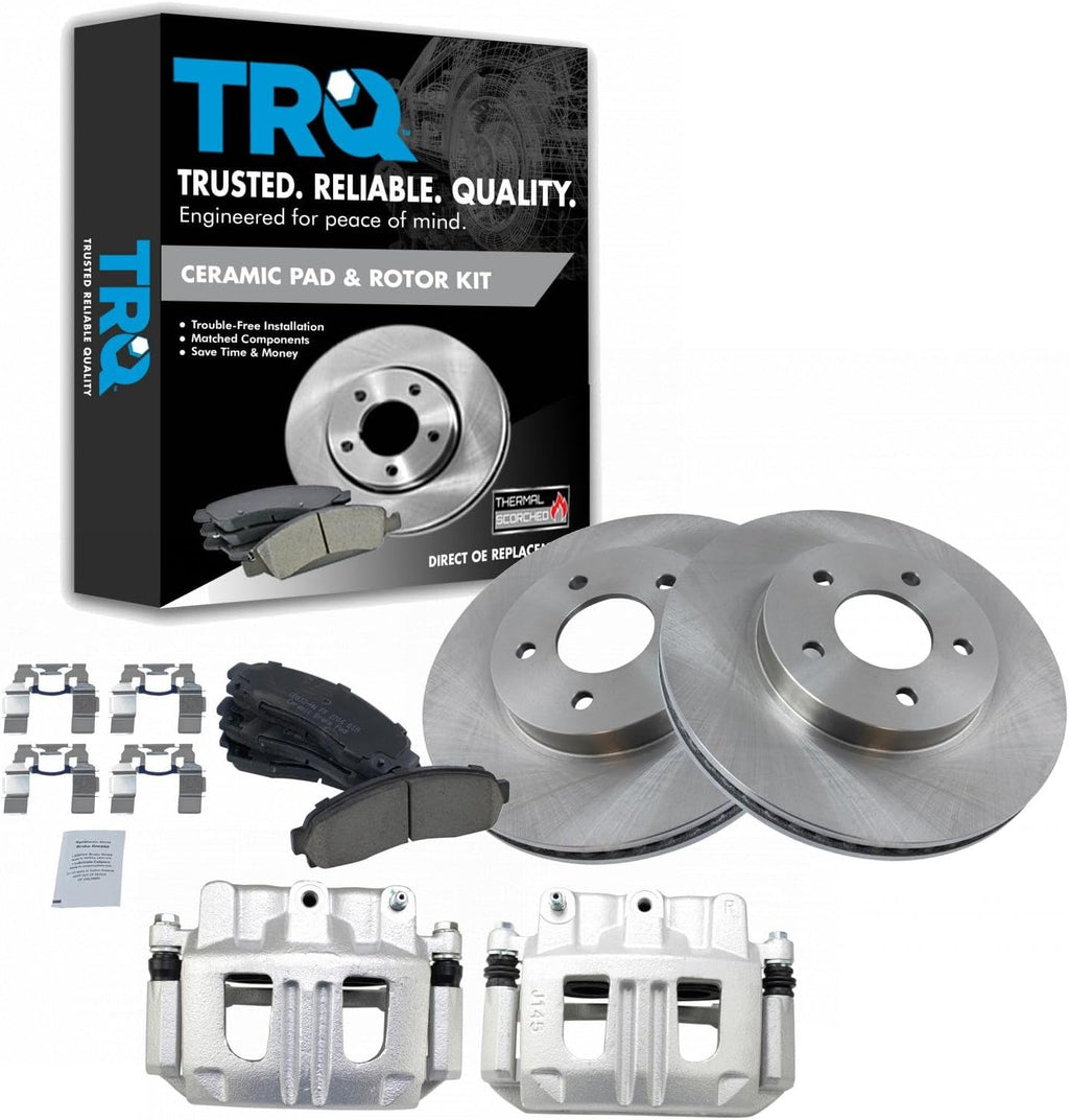 TRQ Front Brake Pad and Rotor Set Ceramic Vented Rotors Calipers Compatible with 2005-2006 Chevrolet Equinox 2006 Pontiac Torrent 2004-2007 Saturn Vue