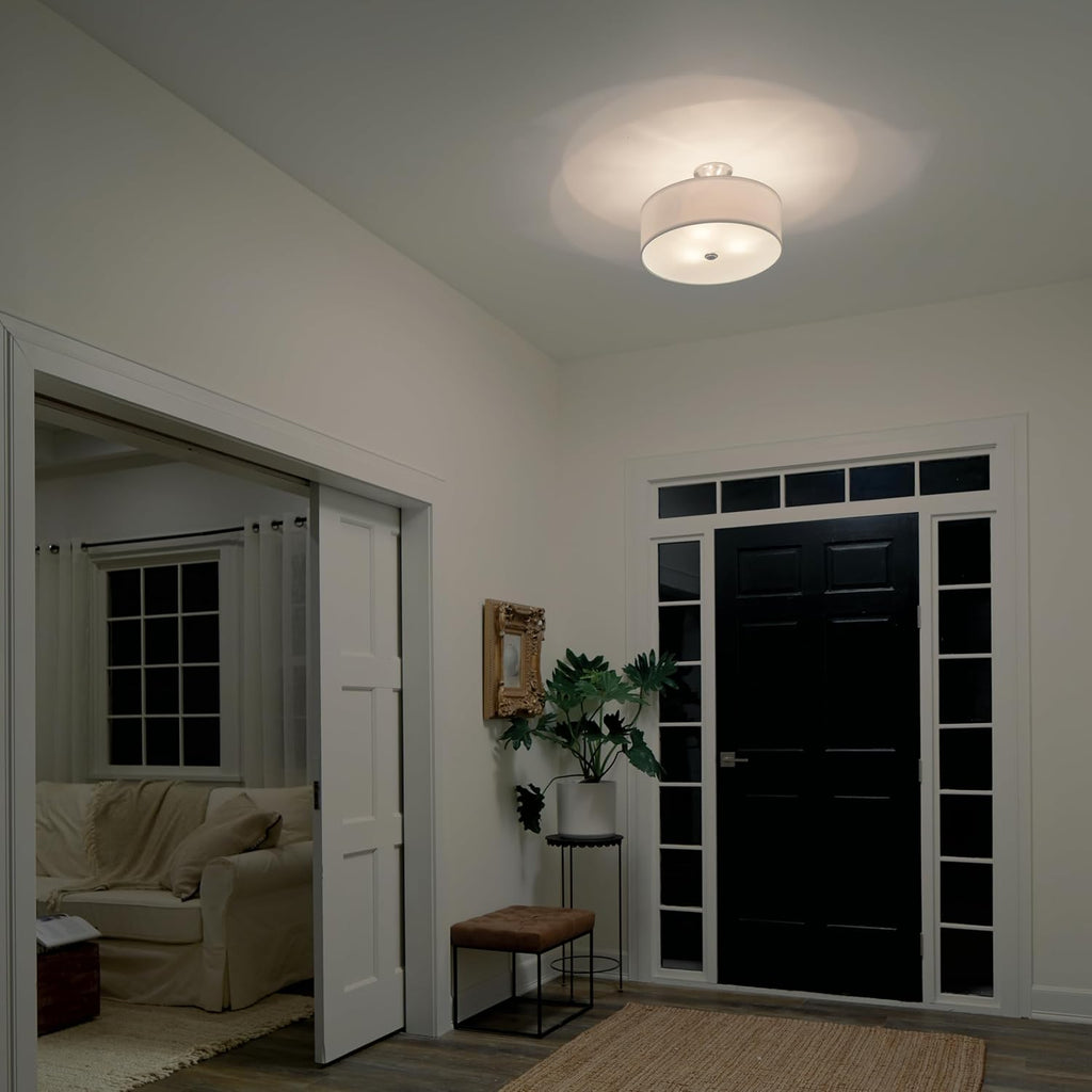 Kichler Shailene 18' Semi Flush Mount Light in Brushed Nickel, 3-Light Round Ceiling Light with Satin Etched White Diffuser, (18' W x 11.25' H), 43692NI