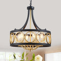 XINGQI 22' Black Gold Chandeliers for Dining Room Drum 6-Light Modern Pendant Lighting Fixture Over Table Rustic Metal Round Adjustable Height Hanging Lamp for Living Room Kitchen Island