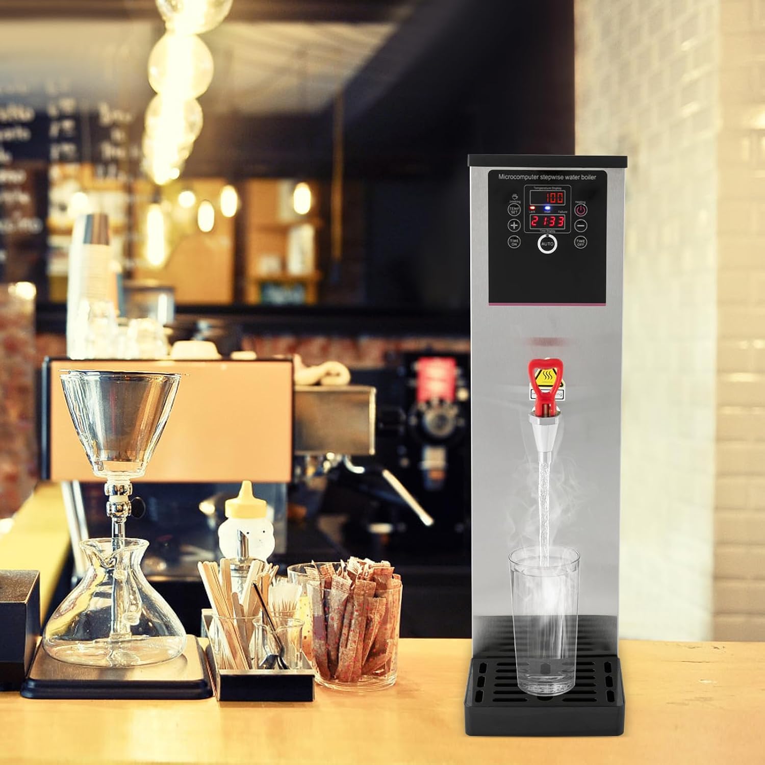 Step-Heating Commercial Hot Water Dispenser Countertop 2500W Fast Ready Water Boiler Machine Automatic 15L Water Boiler for Restaurant, Home, Office(15L,Silver)