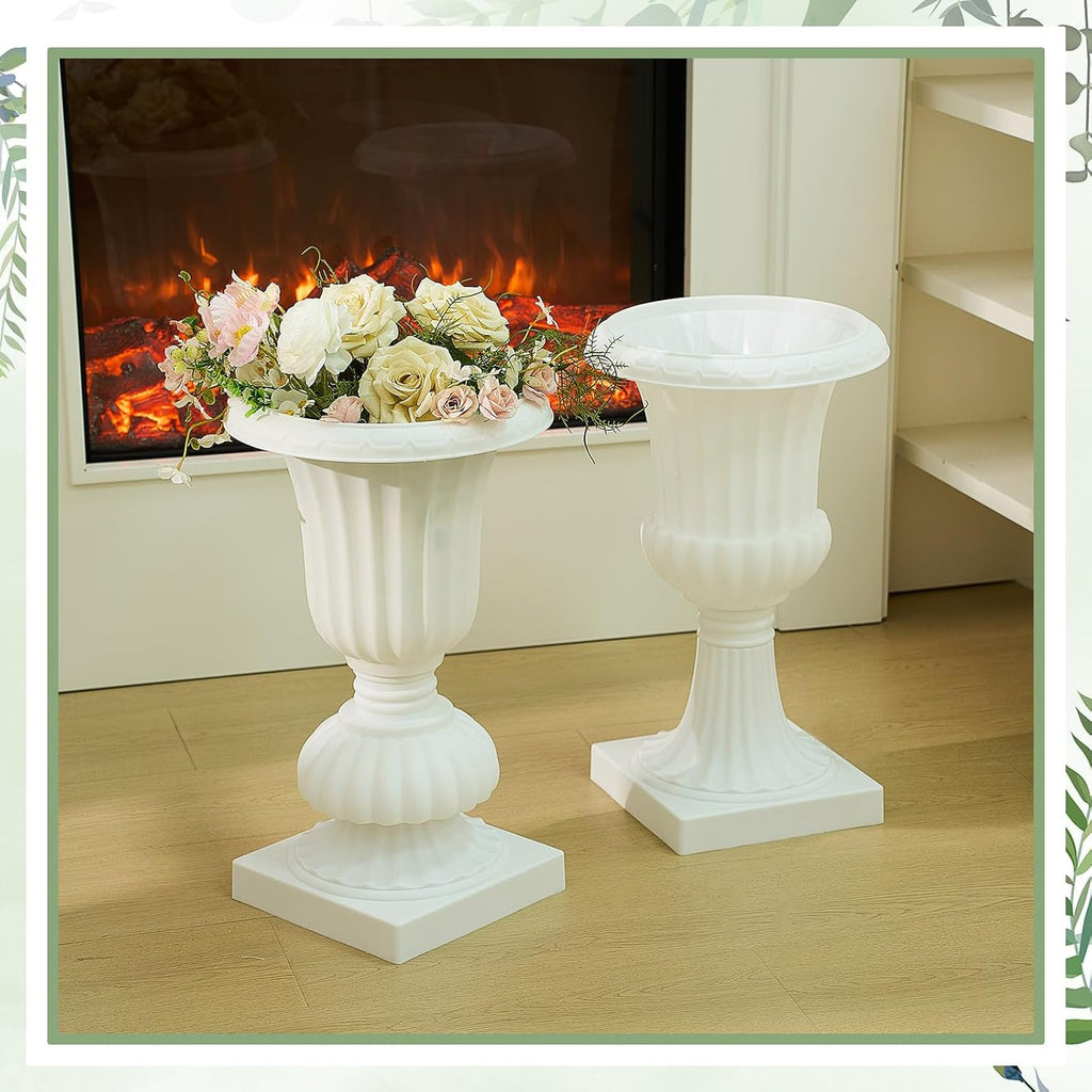 AceOrbit 6 Pack 20' Large Plastic Urn Planters, Pedestal Flower Plant Pot White Plant Stand for Wedding, Party, Event, Home, Stage, Garden, Balcony Decoration