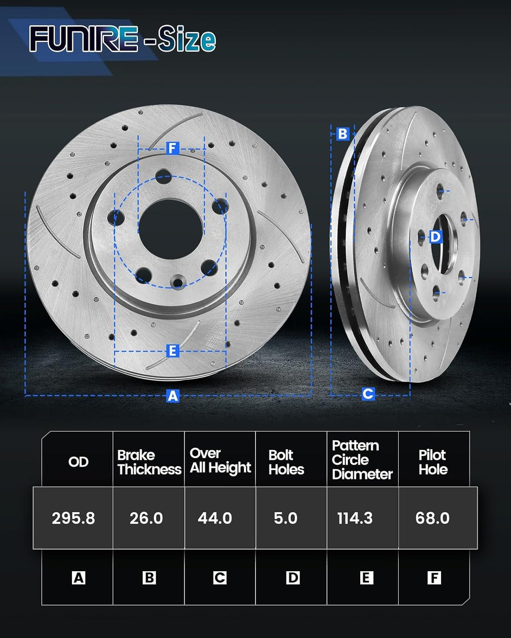 Front Brake Kit, Brake Rotors Brake Pads Compatible with 2008-2013 Nissan Rogue, 2014-2015 Nissan Rogue Select| Automotive Replacement Brake Kit| 295.8mm(11.6in)| 31512 D1338-8449| Front Rotors