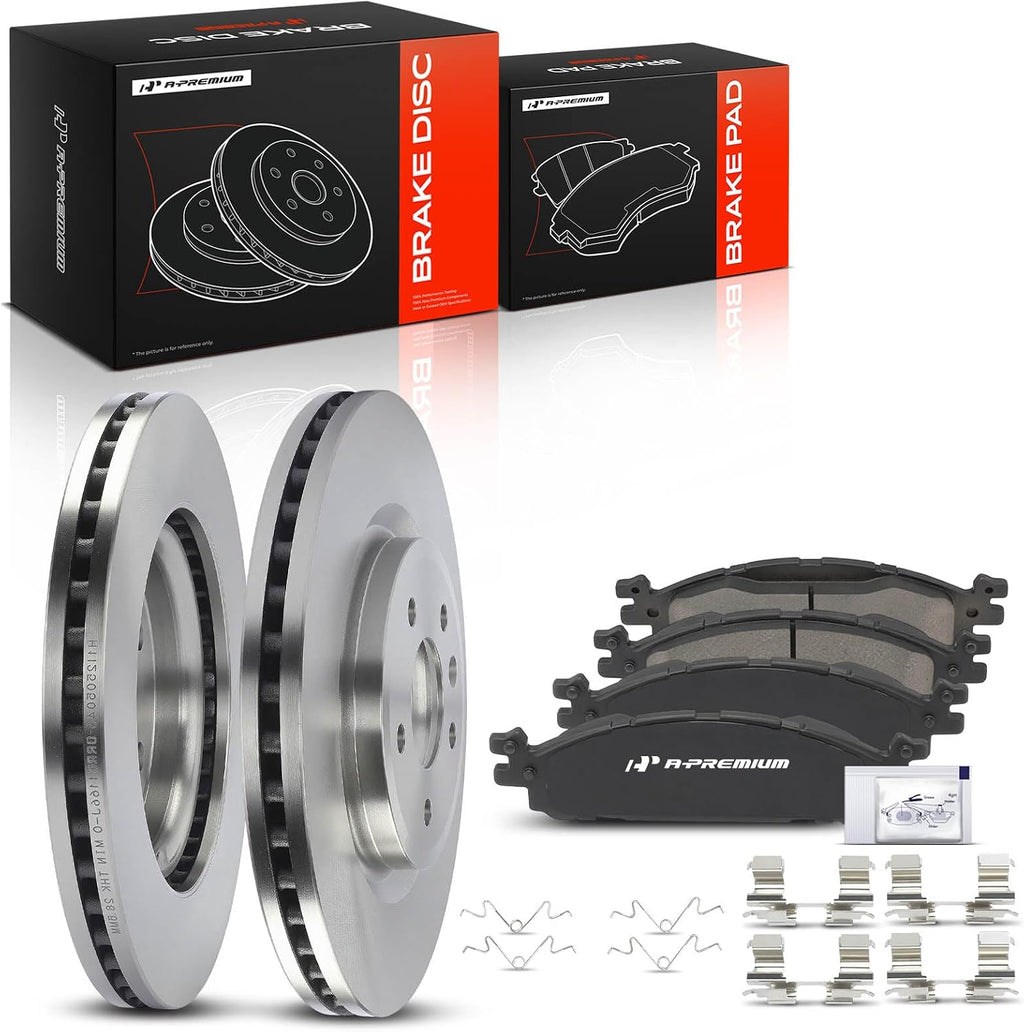A-Premium 12.8 inch (325mm) Front Vented Disc Brake Rotors + Ceramic Pads Kit Compatible with Select Ford, Lincoln Models - Explorer 2011-2019, Taurus/MKT 2010-2019, Flex 2009-2019, MKS 2009-2012