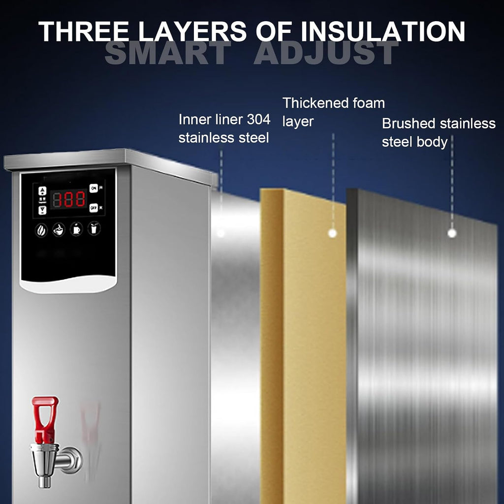 Energy-Saving Stainless Steel Water Boiler Temperature Control, Water Boiler Eletric Commercial Hot Water Dispenser Countertop, for Boba Tea Office Silver