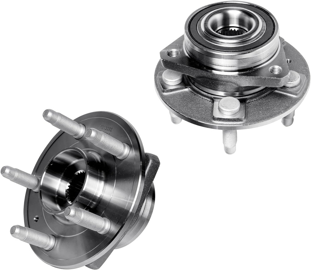 Detroit Axle - Brake Kit for 2008-2014 Cadillac CTS, Front Rear Drilled and Slotted Disc Brake Rotors Ceramic Brakes Pads Front Wheel Bearing Hubs : 12.44' inch Front, 12.40' inch Rear Rotors
