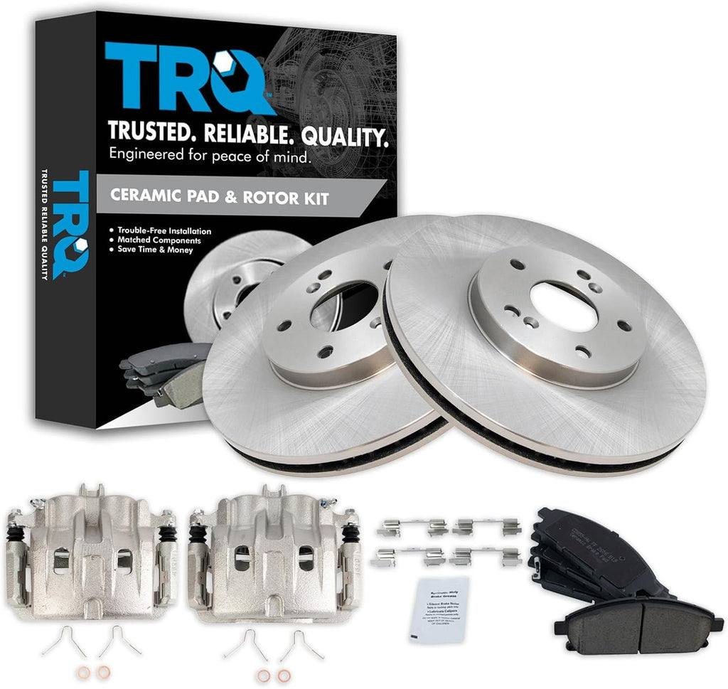 TRQ Front Brake Pad and Rotor Set Ceramic Rotors Calipers Compatible with 2006-2006 Acura MDX