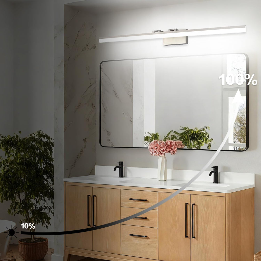 SOLFART 5 Color Temperature Dimmable 47.2 Inch Bathroom Light Fixtures Over Mirror Brushed Nickel Vanity Lights for Bathroom Modern LED Light Fixture 5CCT