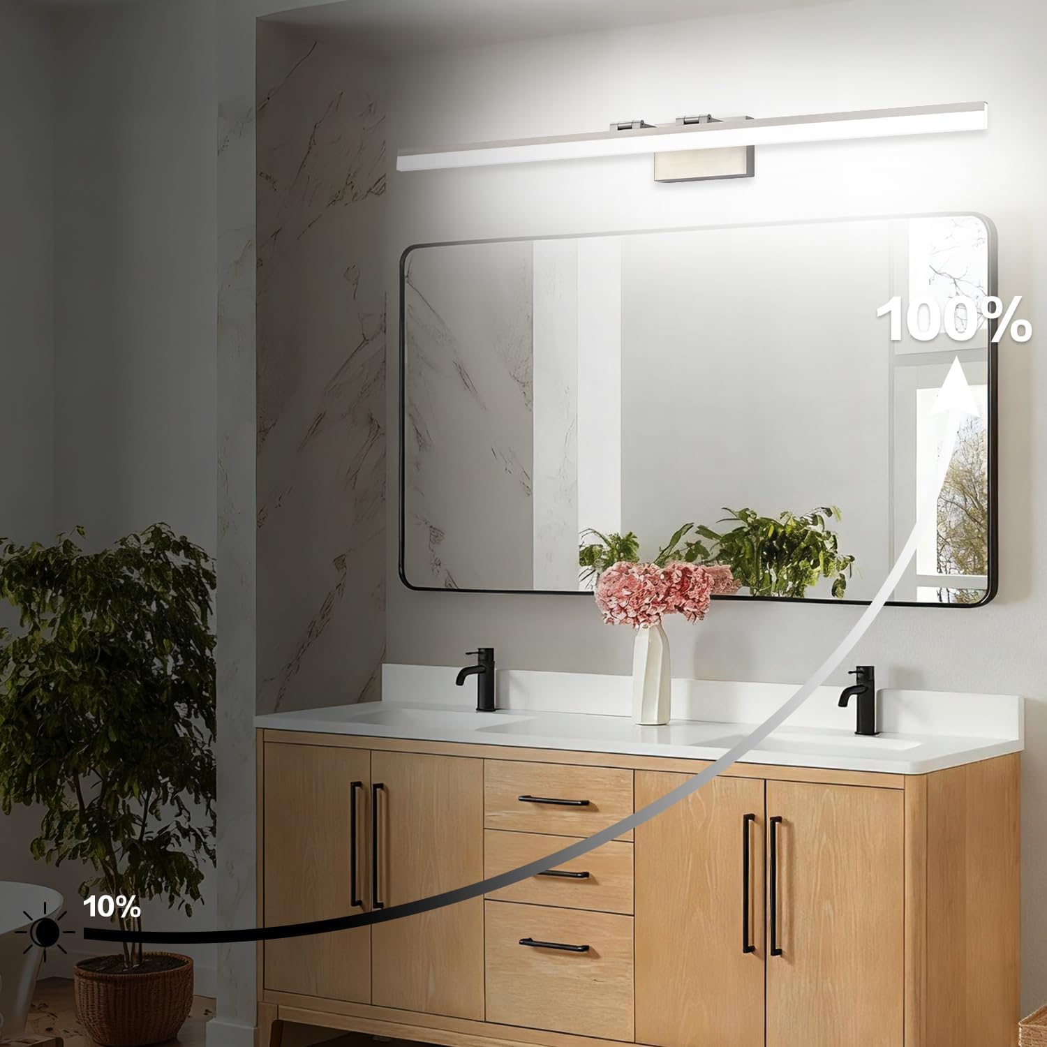 SOLFART 5 Color Temperature Dimmable 47.2 Inch Bathroom Light Fixtures Over Mirror Brushed Nickel Vanity Lights for Bathroom Modern LED Light Fixture 5CCT