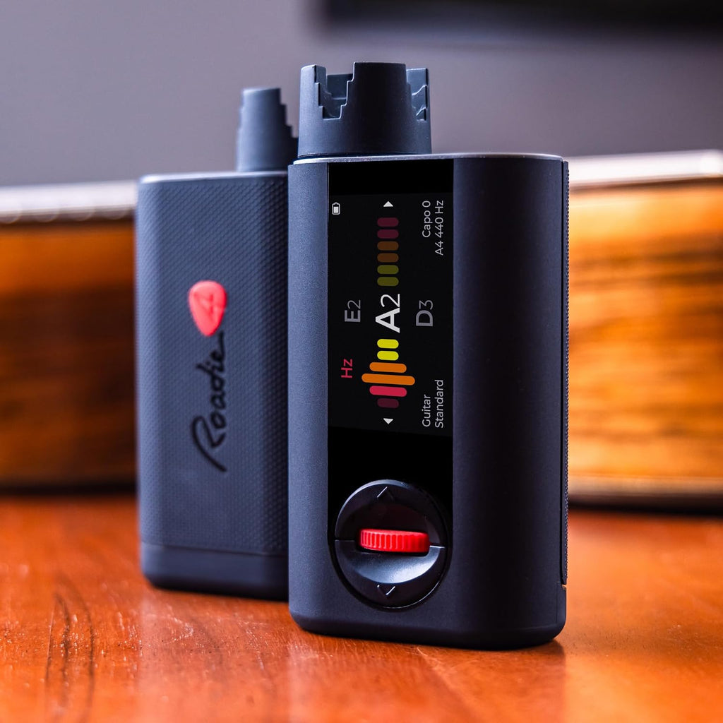 Roadie 4 Smart Automatic Guitar & Ukulele Tuner | 150+ Preset Tunings for Acoustic, Electric, 12-String Guitars, Banjo, Mandolin with Built-in Metronome, String Winder and Signature Power Bundle
