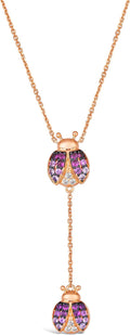 LE VIAN 3/4 Carat Ruby and Sapphire Ladybugs Pendant Necklace for Women In 14K Rose Gold 20 Inches Long With Lobster Claw Clasp