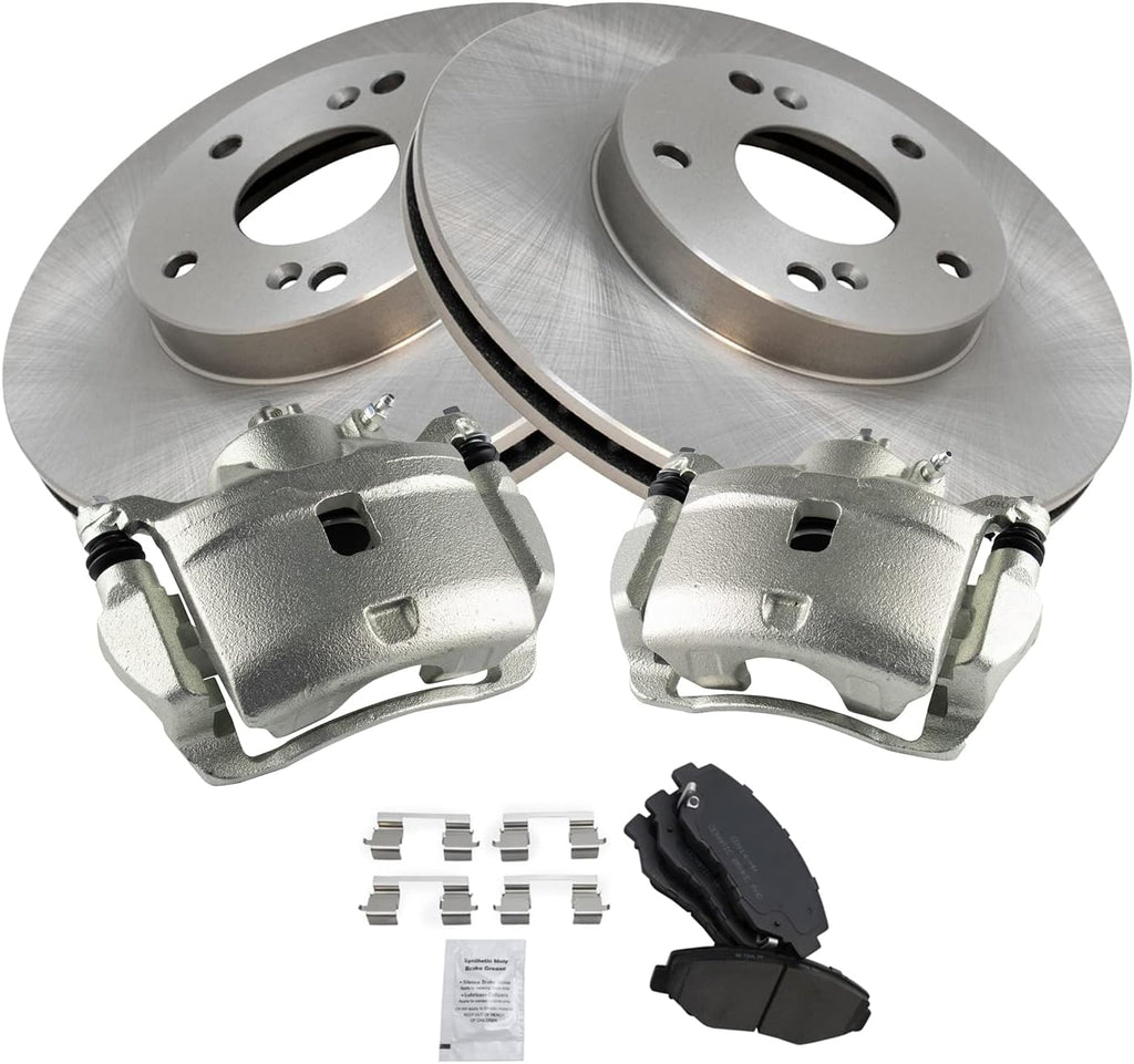 TRQ Front Brake Pad and Rotor Set Ceramic Vented Rotors Calipers Compatible with 2003-2011 Honda Element