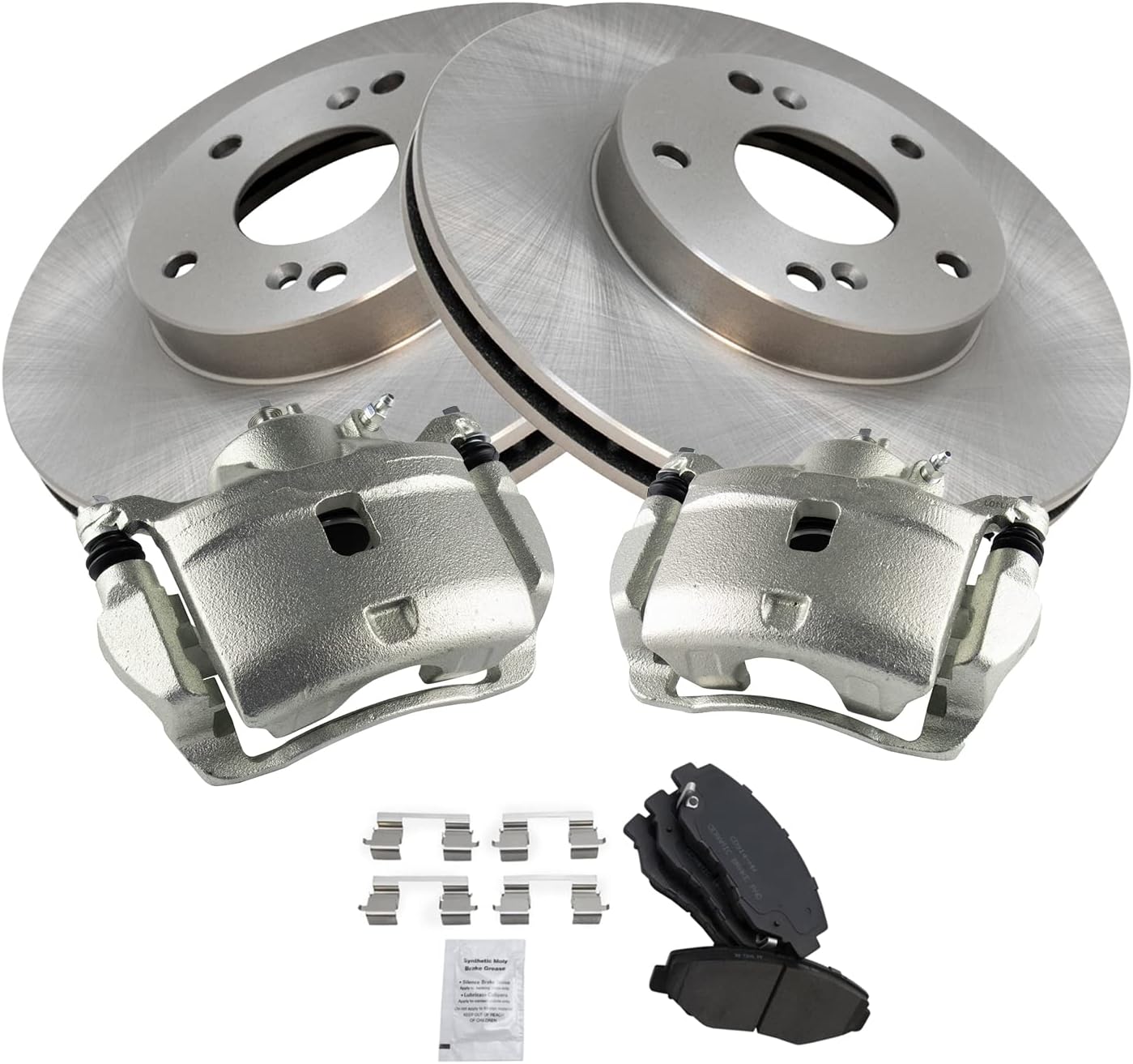 TRQ Front Brake Pad and Rotor Set Ceramic Vented Rotors Calipers Compatible with 2003-2011 Honda Element