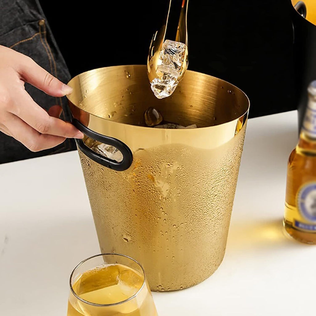 Ice Buckets Stainless Steel Ice Bucket 5L Golden Champagne and Wine Bucket Cooler Ice Buckets for Drinks and Parties Insulated Ice Bucket