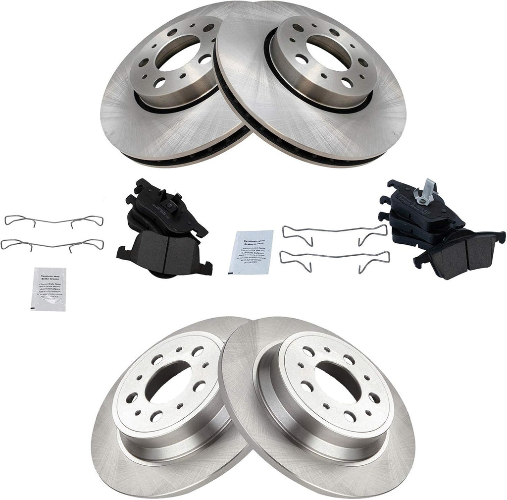 TRQ Front and Rear Brake Pad and Rotor Set Ceramic Vented Rotors 285mm Front Diameter Compatible with 1999-2006 Volvo S80 2001-2009 S60 2001-2006 V70 2003-2007 XC70