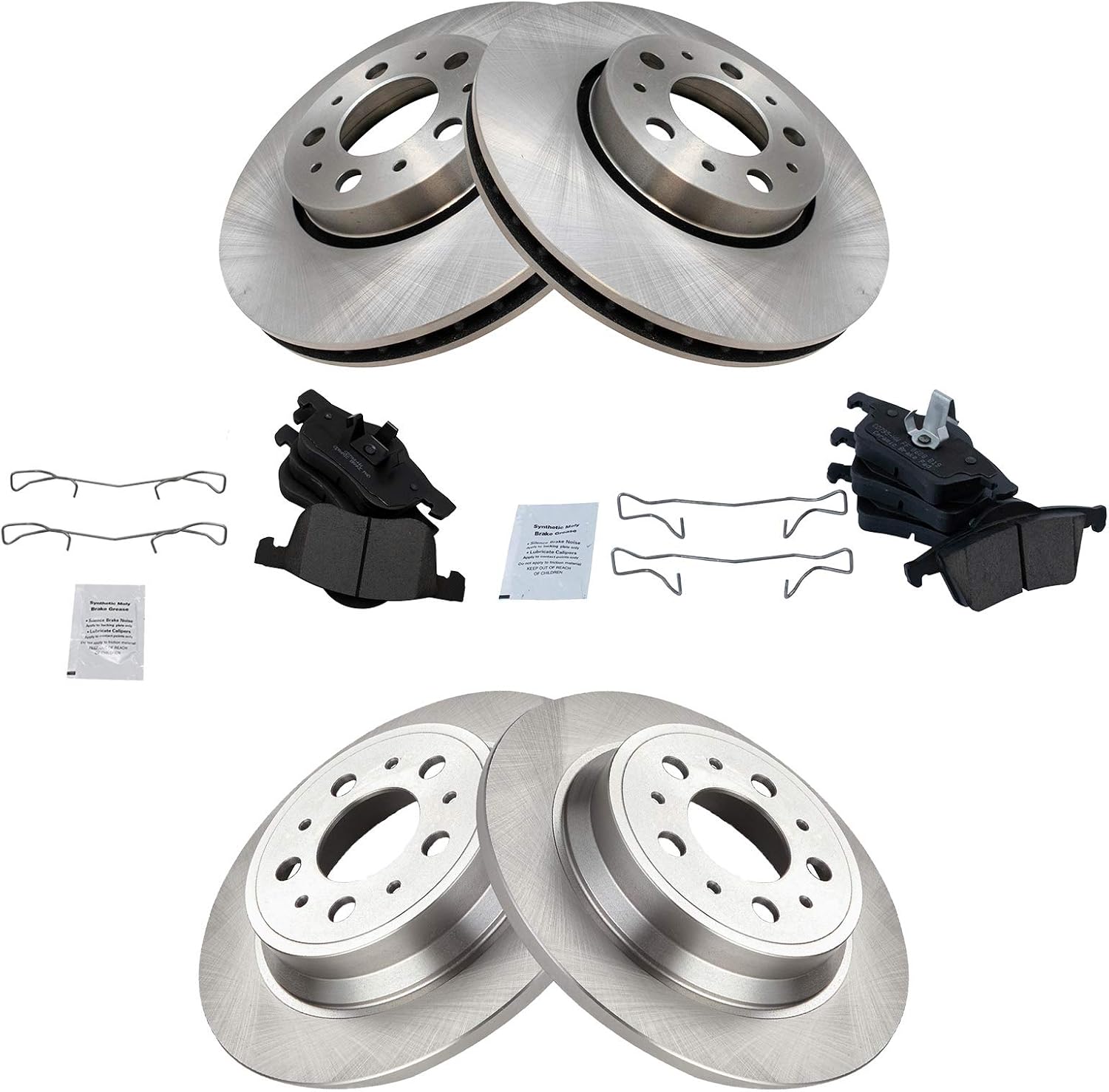TRQ Front and Rear Brake Pad and Rotor Set Ceramic Vented Rotors 285mm Front Diameter Compatible with 1999-2006 Volvo S80 2001-2009 S60 2001-2006 V70 2003-2007 XC70