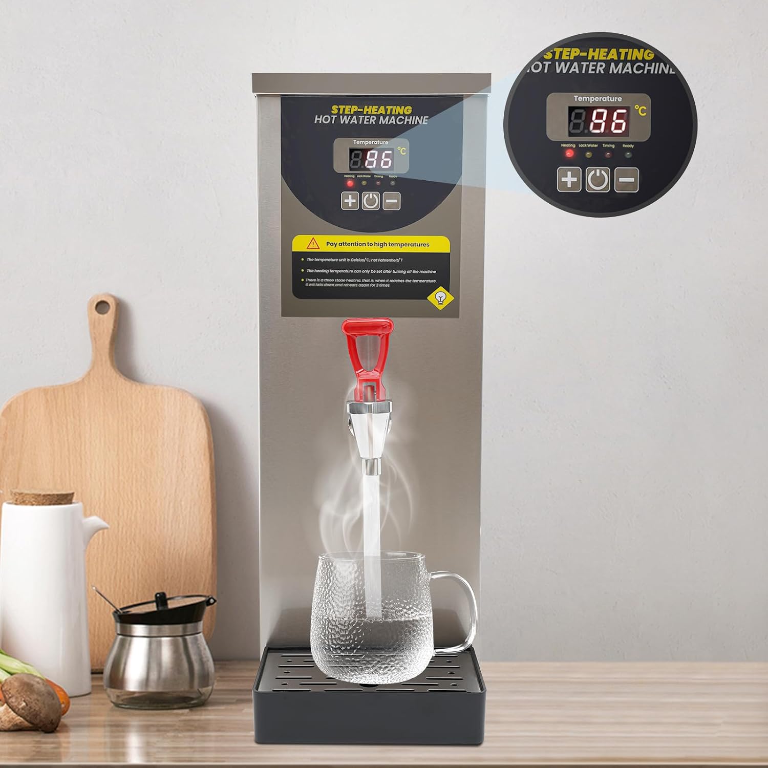 8L Large Capacity Smart Electric Water Boiler, Step Heating Commercial Hot Drinking Water Dispenser, Fast Instant Water Boiler with Digital Display, 2000W, for Tea Boba Milk Tea Restaurant Hotel