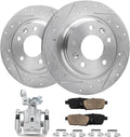 Detroit Axle - Rear Drilled Rotors Brake Pads Left Caliper Replacement for Ford Fusion Lincoln MKZ Zephyr Mazda 6 Mercury Milan - 5pc Set