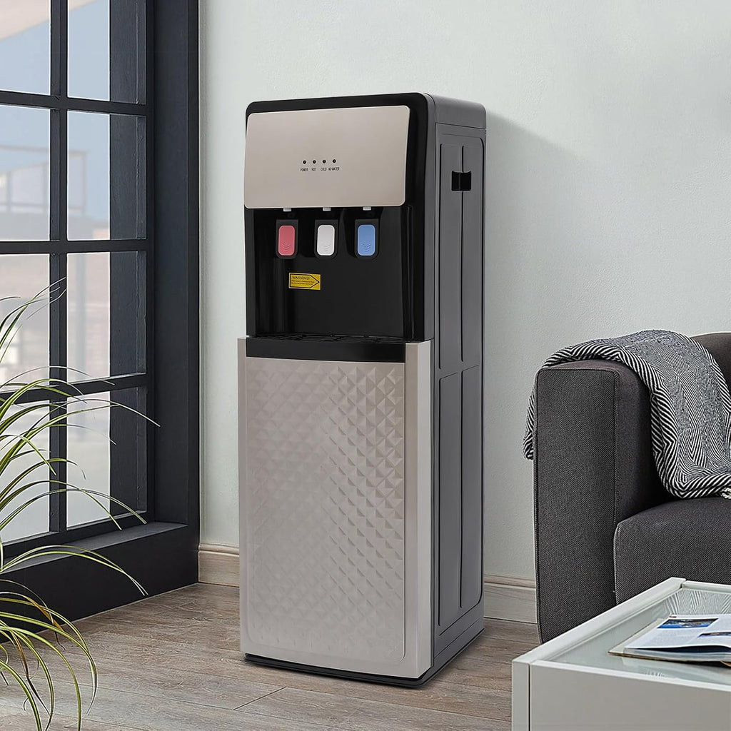 Water Cooler Dispenser，Bottom Loading Electric Water Dispenser Capacity 0.53 to 1.32 Gallon,with Anti-Scalding Design for Home,Office, Living Room(Sliver Grey)
