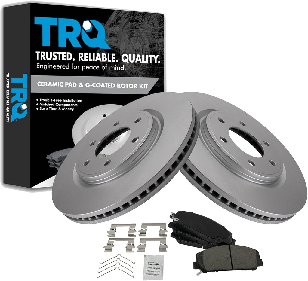 TRQ Front Ceramic Brake Pad and Rotor Set Coated Rotors Compatible with 11-13 Infiniti QX56 14-21 Infiniti QX80 12-15 Nissan Armada 17-21 Nissan Armada 11-15 Titan 17-21 Titan