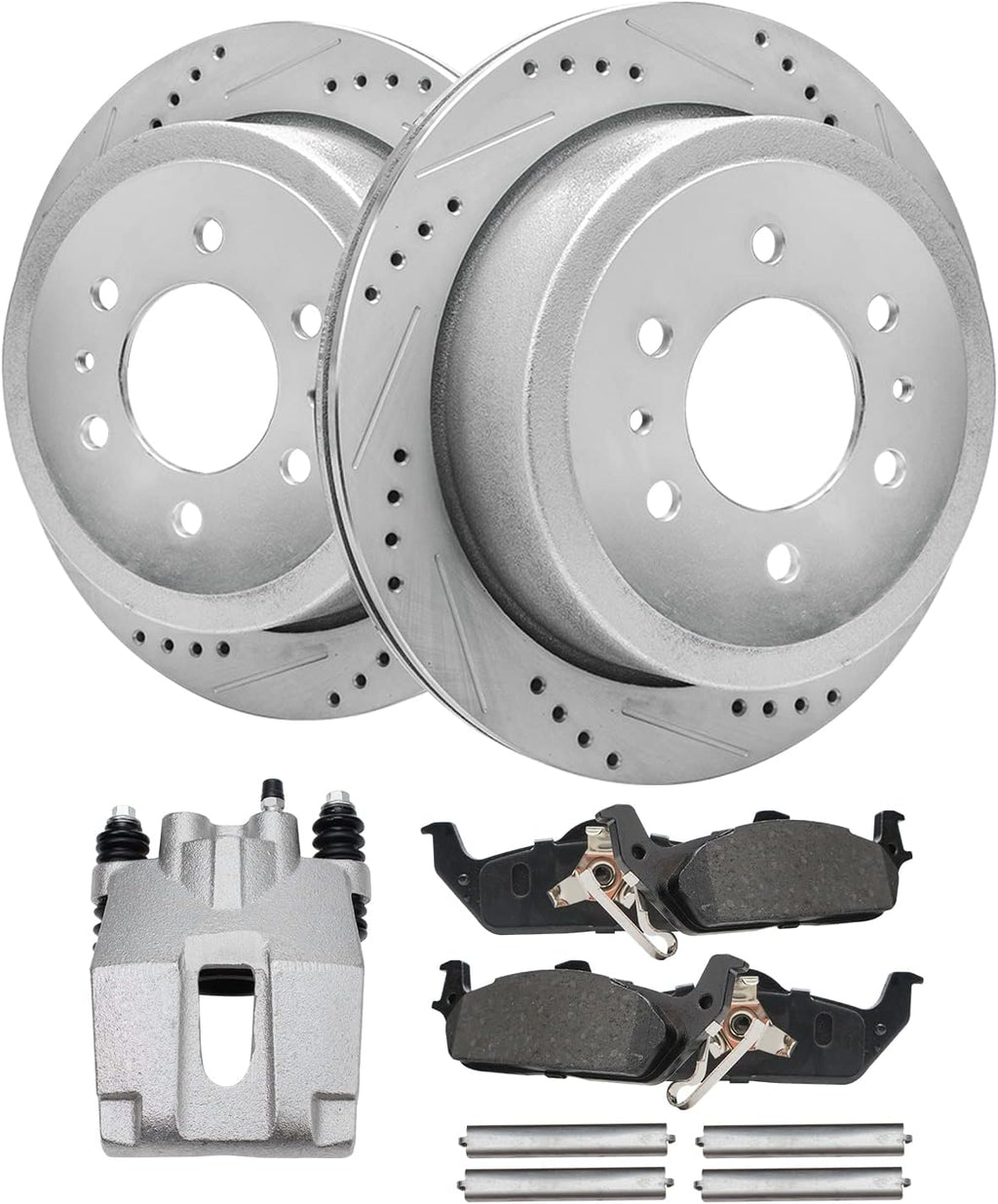 Detroit Axle - Rear Drilled Rotors Brake Pads Right Caliper Replacement for 2004-2011 Ford F-150 2006-2008 Lincoln Mark LT - 5pc Set