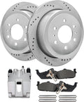 Detroit Axle - Rear Drilled Rotors Brake Pads Right Caliper Replacement for 2004-2011 Ford F-150 2006-2008 Lincoln Mark LT - 5pc Set