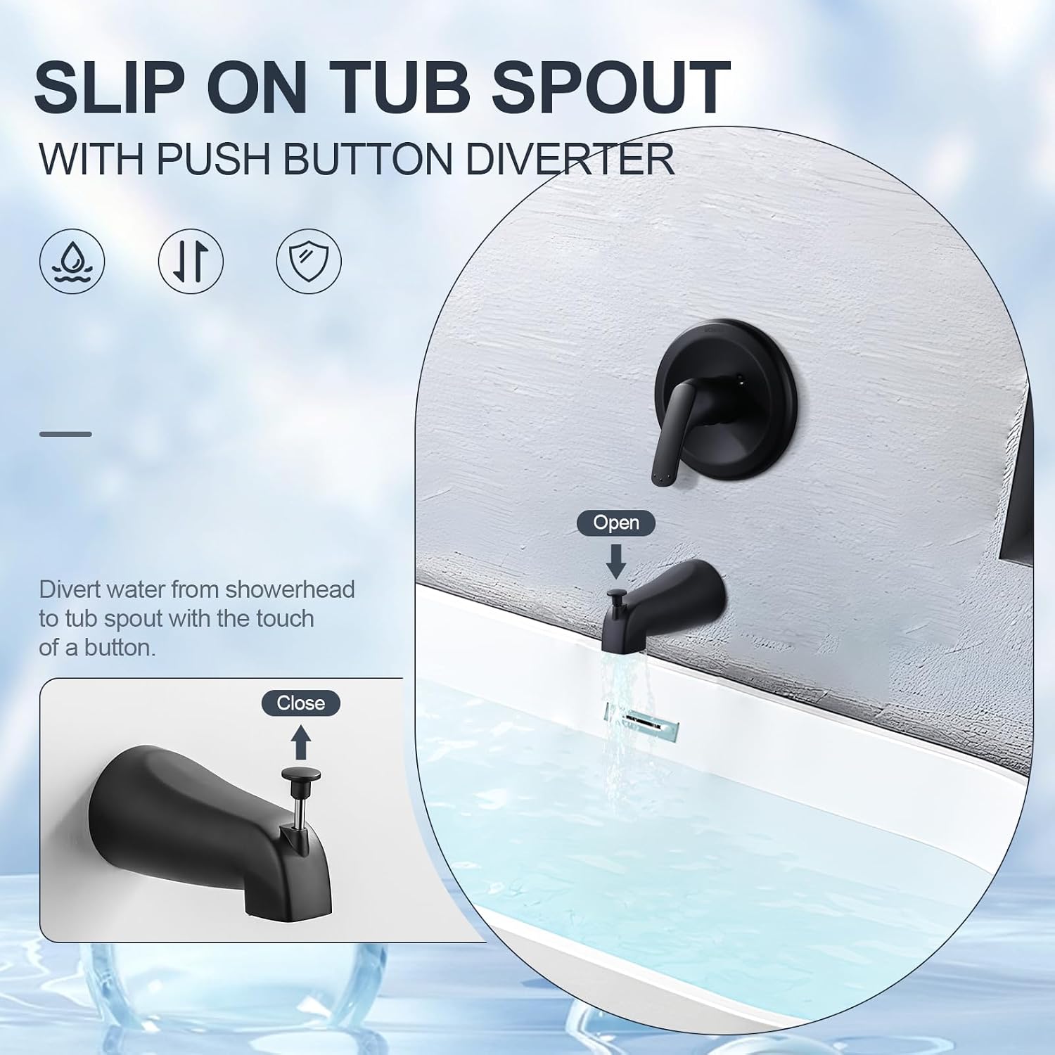 Shower Faucet with Valve, Black Bathroom Tub Shower Faucet Kit, Single Handle Rain Shower Head with Tub Spout, Solid Brass Shower Tub Faucet Set Complete, Bathtub Faucet with Shower