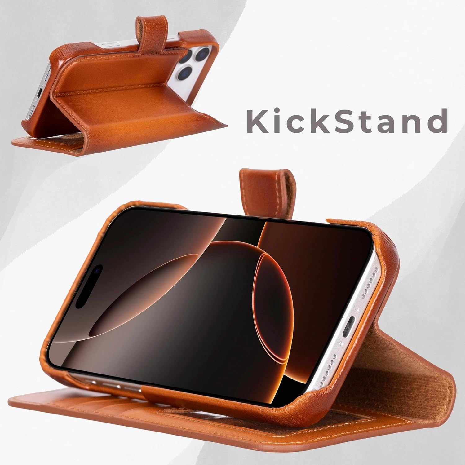 VENOULT Leather Wallet Case for iPhone 17 Pro Max, Full Grain Genuine Leather, Magnetic Detachable, 4 Card Holder, Buesiness Style, Compatible with MagSafe, RFID, Handmade (Chestnut Brown)